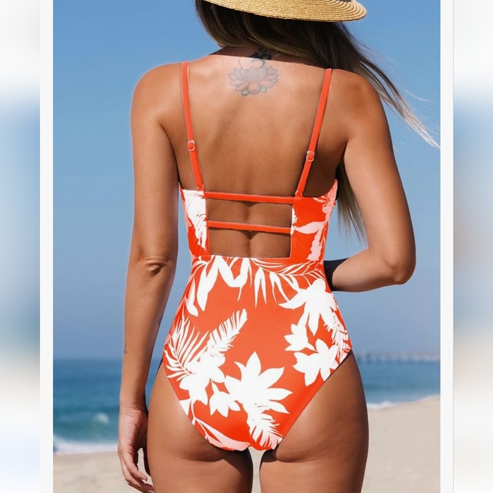 Bathing Suit Square Neck Cutout Back Tummy Control with Adjustabable straps sz L - Picture 2 of 8
